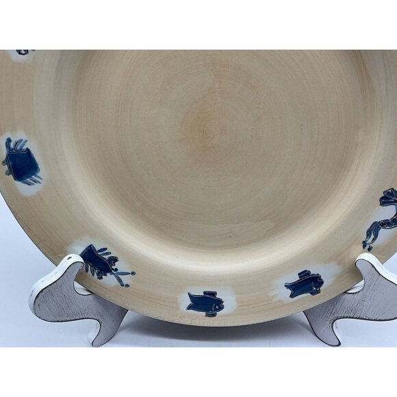 Pottery Barn Seafood Dinner Plate 12" Blue Seafood  Around With a Tan Background - Picture 8 of 14